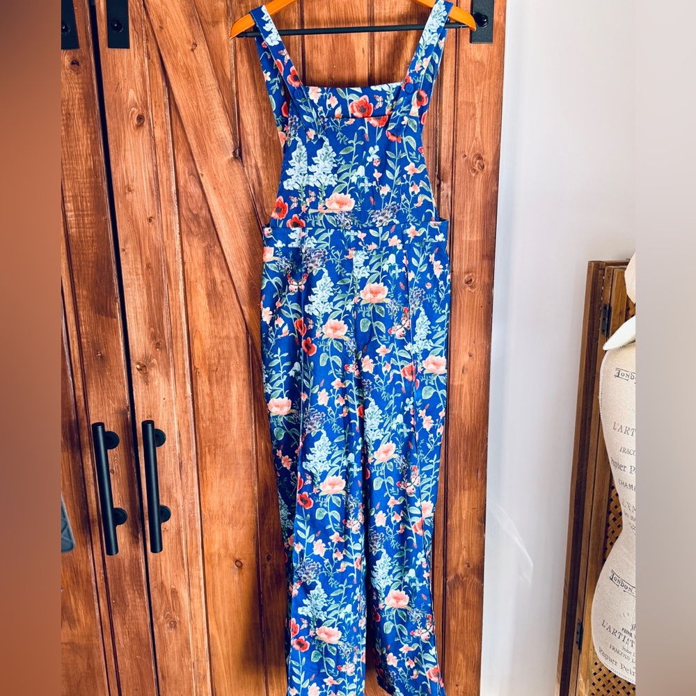 Floral Blue Corduroy Wide Leg Jumpsuit